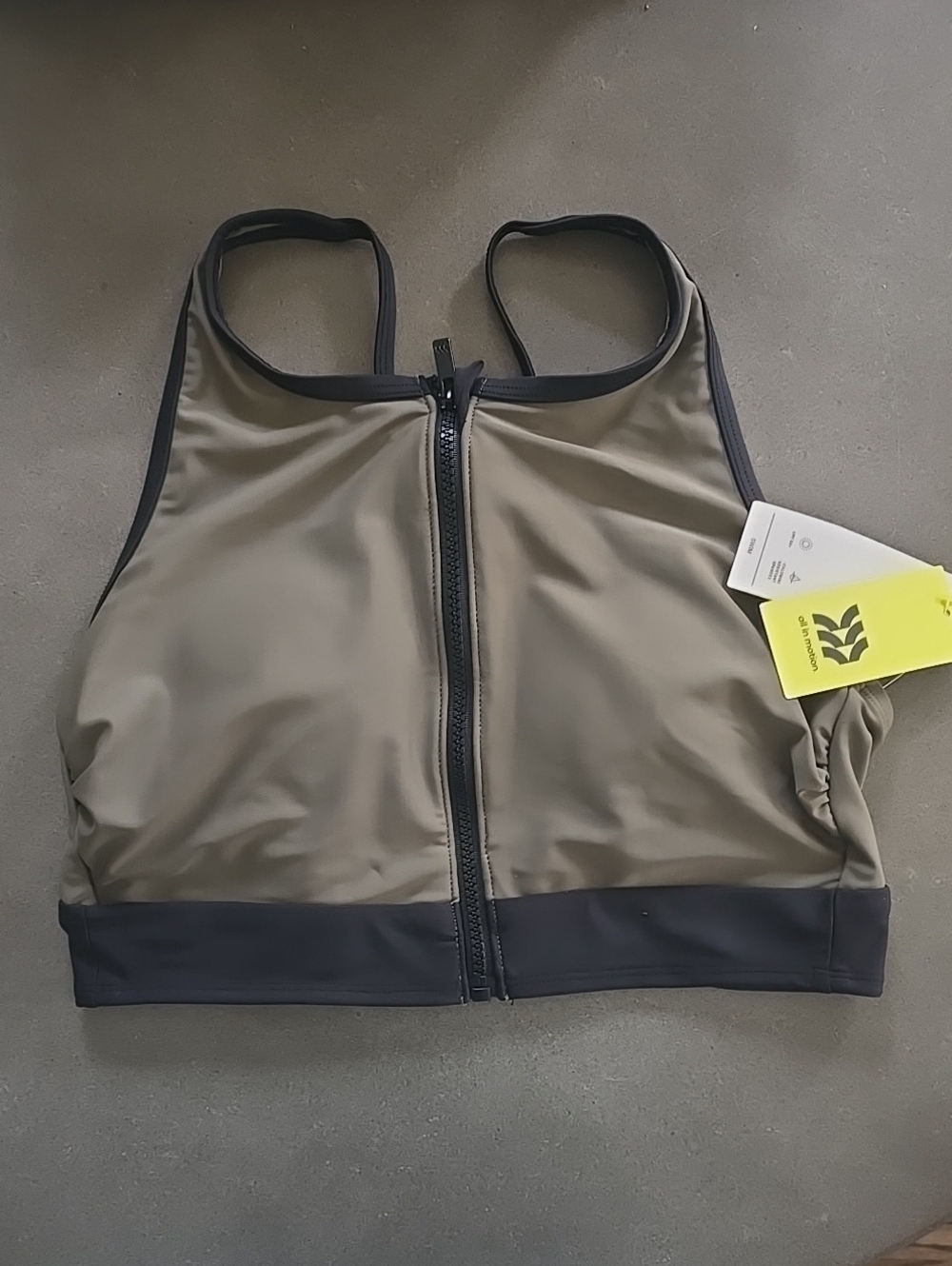 all in motion Olive Green Front-Zip High-Neck Sports Bralette with Black Trim